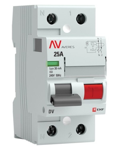 DV 2P 25А/ 30мА (AC)  AVERES (rccb-2-25-30-ac-av). Выключатели дифференциального тока (УЗО). EKF в Артеме
