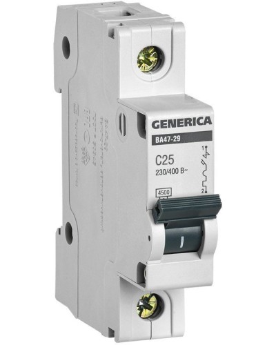 GENERICA ВА47-29 1P C 25А 4,5кА (MVA25-1-025-C). Автоматический выключатель. IEK в Артеме