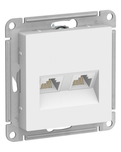 AtlasDesign розетка RJ45+RJ45, 2-местная, скрытой установки, механизм, белый (ATN000185). Розетка компьютерная. Systeme Electric в Артеме
